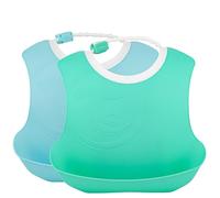TWISTSHAKE 2 Pcs Baberos Impermeables Silicona Reutilizables Lavables Bebé, Super Suave Baberos Drool Ajustable Saco de Goteo con Grande Bolsillo, Fácil Limpieza, 4+ Meses, Azul Pastel/Verde Pastel