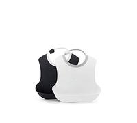 TWISTSHAKE 2 Pcs Baberos Impermeables Silicona Reutilizables Lavables Bebé, Super Suave Baberos Drool Ajustable Saco de Goteo con Grande Bolsillo, Fácil Limpieza, a Partir de 4 Meses, Negro/Blanco