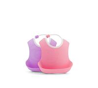 TWISTSHAKE 2 Pcs Baberos Impermeables Silicona Reutilizables Lavables Bebé, Super Suave Baberos Drool Ajustable Saco de Goteo con Grande Bolsillo, Fácil Limpieza, 4+ Meses, Rosa Pastel/Morado Pastel