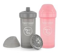 TWISTSHAKE 2X Biberón con Boquilla Dura Y Mezclador De Frutas - 360Ml | Botella De Agua Entrenador Para Niños Y Bebés | Sin Bpa | Gris Rosa