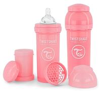 Twistshake 2x Biberones Anticólicos Con Recipiente Para Leche En Polvo Y Mezclador - 260ml | Tetina De Silicona De Flujo Medio | Biberón Sin BPA | 2+ Meses | Rosa