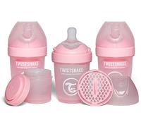 Twistshake 3x Pro Double Biberón Anticólicos con Recipiente para Leche en Polvo - 180 ml | Pezón de Silicona de Flujo Lento con Forma de Seno | Sin BPA | Adecuado para Bebés Recién Nacidos | Rosa