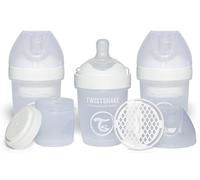 Twistshake 3x Pro Double Biberón Anticólicos con Recipiente para Leche en Polvo - 180 ml | Pezón de Silicona de Flujo Lento con Forma de Seno | Sin BPA | Adecuado para Bebés Recién Nacidos | Blanco