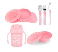 Twistshake All-In-Need Mealtime Kit de Vajilla, 7 st - 1x Mantel Individual Placa, 1x Plato, 1x Cuenco, 3x Cubiertos de Acero Inoxidable, 1x Mini Cup, 6+ Meses, Chica