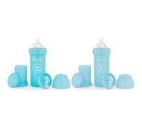 Twistshake Biberón Anticólicos con Depósito para Leche y Mezclador, 260ml | Tetina de Silicona Flujo Medio Estilo Pecho | Libre de BPA | Apto para Bebés desde 2 Meses | Azul (Paquete de 2)