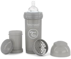Twistshake Biberón Anticólicos con Depósito para Leche y Mezclador, 260ml | Tetina de Silicona Flujo Medio Estilo Pecho | Libre de BPA | Apto para Bebés desde 2 Meses | Gris