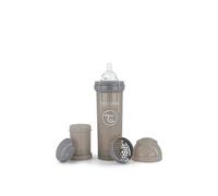 Twistshake Biberón Anticólicos con Recipiente para Leche y Mezclador, 330ml | Tetina Silicona Flujo Rápido Forma Pecho | Sin BPA | Para Bebés Mayores de 4 Meses | Gris