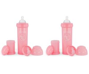 Twistshake Biberón Anticólicos con Recipiente para Leche y Mezclador, 330ml | Tetina Silicona Flujo Rápido Forma Pecho | Sin BPA | Para Bebés Mayores de 4 Meses | Rosa (Paquete de 2)