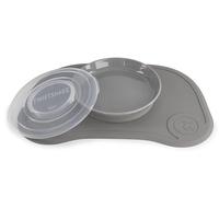 Twistshake Click-Mat 38 x 25 cm Mantel Individual Placa de Alimentación para Mesa + Plato Sellado con Tapa Alimentación para Bebés, Vajilla, Sin BPA, 6+ Meses, Gris Pastel