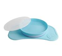 Twistshake Click-Mat Mini 31 x 17 cm Mantel Individual Placa de Alimentación para Mayoría Bandejas para Tronas + Plato Sellado con Tapa Alimentación para Bebés, Vajilla, Sin BPA, 6+ Meses, Azul Pastel