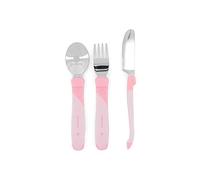 Twistshake Juego de Cubiertos de Aprendizaje para Bebés de Acero Inoxidable, con Tenedor, Cuchillo y Cuchara, Sin BPA, a Partir de 12 Meses, Rosa Pastel