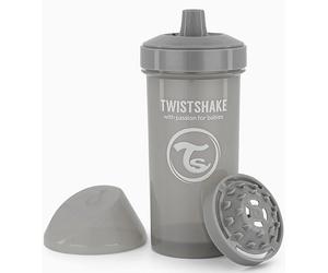 TWISTSHAKE Kid Cup Vaso de Aprendizaje para Beber con Antiderrame Boquilla y Mezclador de Frutas 360 ml, Taza de Entrenamiento para Sorber para Bebé, Sin BPA, 12+ Meses, Gris Pastel