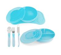 Twistshake Mealtime Tableware Kit de Vajilla, 6 st - 1x Mantel Individual Placa, 1x Plato, 1x Plato Dividido, 3x Cubiertos de Acero Inoxidable, 6+ Meses, Chico