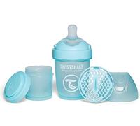 Twistshake Pro Double Biberón Anticólicos con Recipiente para Leche en Polvo - 180 ml | Pezón de Silicona de Flujo Lento con Forma de Seno | Sin BPA | Adecuado para Bebés Recién Nacidos (0+) | Azul