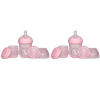 Twistshake Pro Double Biberón Anticólicos con Recipiente para Leche en Polvo - 180 ml | Pezón de Silicona de Flujo Lento con Forma de Seno | Sin BPA | Adecuado para Bebés Recién Nacidos (0+) | Rosa