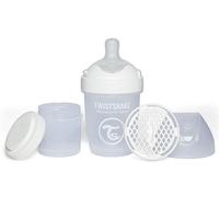 Twistshake Pro Double Biberón Anticólicos con Recipiente para Leche en Polvo - 180 ml | Pezón de Silicona de Flujo Lento con Forma de Seno | Sin BPA | Adecuado para Bebés Recién Nacidos (0+) | Blanco