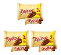 TWIX barritas de chocolate rellenas de caramelo y galleta bolsa 3 uds 150 gr (Paquete de 3)