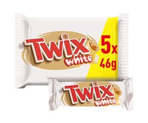 Twix White Chocolatina con Galleta crujiente y suave caramelo recubiertos de chocolate blanco, en barrita doble, Multipack (5 x 46g)