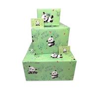 Twizler Papel de regalo de feliz cumpleaños y tarjeta de cumpleaños - Pandas - 6 hojas y 6 etiquetas con tarjeta a juego - Hojas plegadas de 70 cm x 50 cm - Bonito papel de regalo para niños o niñas