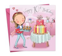 Twizler Tarjeta de 10 cumpleaños para niña con tartas - Tarjeta de cumpleaños de 10 años - Tarjeta de 10 años - Edad 10 regalos para niñas