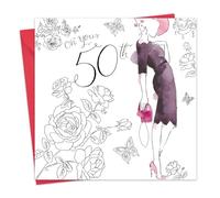 Twizler Tarjeta de 50 cumpleaños para ella con acabado de cristal de Swarovski y efecto de acuarela único - 50 años - Tarjeta de cumpleaños de 50 años - Tarjeta de cumpleaños para mujer