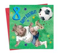 Twizler Tarjeta de 8º cumpleaños de fútbol para niños - Tarjeta de 8 años para niños