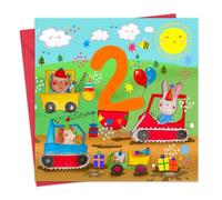 Twizler Tarjeta de cumpleaños de 2º cumpleaños para niños - Diggers - Tarjeta de feliz cumpleaños para niños de 2 años