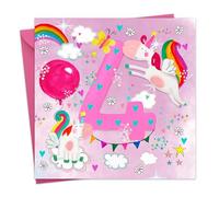 Twizler Tarjeta de cumpleaños número 4 para niñas, unicornios, tarjeta de feliz cumpleaños para 4 años, tarjeta de cuarto cumpleaños para niña, tarjeta de hija de 4 años, tarjeta de cumpleaños para