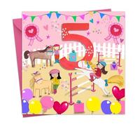Twizler Tarjeta de cumpleaños número 5 para niñas - Tarjeta de feliz cumpleaños para niñas de 5 años - Caballo Pony saltos