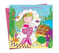 Twizler Tarjeta de cumpleaños para niñas, tesoro de sirena, tarjeta de feliz cumpleaños para niña