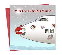 Twizler Tarjeta de feliz Navidad con Papá Noel, avión, Crash y Presents - Tarjeta de Navidad - Tarjeta de felicitación de Navidad - para Navidad tarjeta - para mujer - Tarjeta de Navidad