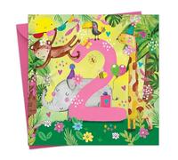 Twizler Tarjeta de segundo cumpleaños para niñas, animales de la selva, tarjeta de feliz cumpleaños para 2 años, tarjeta de segundo cumpleaños para niña, tarjeta para hija de 2 años, tarjeta para