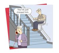 Twizler Tarjeta divertida para hombres o mujeres - Grandparents Stairlift - Tarjeta de cumpleaños humorística para él, su abuelo, abuela, mamá, papá, interior en blanco, feliz cumpleaños, aniversario