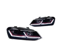 TWMEU Faros Delantero Para VW Para Polo 2011-2018 Faros LED DRL Señal De Giro Luz Carretera Ojo Ángel Proyector Lente Lámpara Cabeza(RHD,Red)