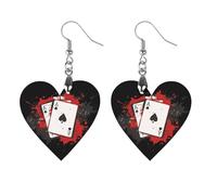 Two A Poker - Pendientes colgantes de madera para mujer, diseño de cartas de póquer, Star, Madera, Sin piedra preciosa