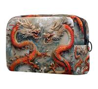 Two Ancient Dragons - Bolsa de cosméticos para mujer, bolsa organizadora de maquillaje grande con cremallera, multicolor, 18.5x7.5x13cm/7.3x3x5.1in, Neceser