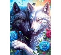 Two Arte Yin-Yang de Lobos with Roses Puzzle 500 Piezas Cartón Grueso Para Adultos Mascota de Vida Silvestre Cute Noches Juegos En Familia Antiestrés Regalo Corporativo Calidad Profesional Regalo Idea