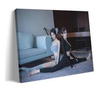 Two Asian Girls Practicing Yoga on The Carpet Living Room Wall Art 16x24inch (40x60cm)