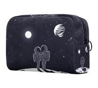 Two Astronauts in Space - Bolsa de cosméticos para mujer, neceser de viaje, bolsa organizadora de maquillaje grande con cremallera, multicolor, 18.5x7.5x13cm/7.3x3x5.1in, Neceser