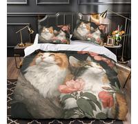 Two Cats Juego De Cama 3 Piezas,3D Impresión Pink Peach Blossoms and Green Leaves,Microfibra Funda Nórdica Funda De Almohada para Niñas Y Niños Super King（260x220cm）