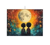Two Children Under The Big Moon - Tapete grande de microfibra para escurrir platos, reutilizable, lavable, para accesorios de cocina, 45,7 x 60,9 cm