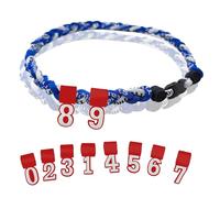 Two Color Three Braided Rope Baseball Necklace, Tornado Design Baseball Necklace with Number Pendant for Boys and Athletes (Blue-White,Red numbers)