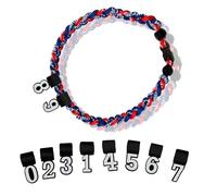 Two Color Three Braided Rope Baseball Necklace, Tornado Design Baseball Necklace with Number Pendant for Boys and Athletes (Blue-Red,Red numbers)