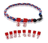 Two Color Three Braided Rope Baseball Necklace, Tornado Design Baseball Necklace with Number Pendant for Boys and Athletes (Blue-Red-White,Red numbers)