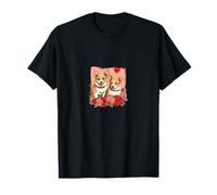 Two Corgis with a Heart and Roses Camiseta