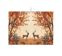 Two Elk in The Autumn Forest - Tapete grande de microfibra para escurrir platos, reutilizable, lavable, para accesorios de cocina, 45,7 x 60,9 cm