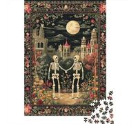 Two Esqueletos Holding Hands in TheLunalight, Gótico Architecture, Rompecabezas Sostenibles Estampados para Adultos De Madera De 70x50cm/1000pcs