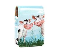 Two Farm Cows at the Grassland - Estuche portátil para pintalabios para viajes, mini caja de almacenamiento de lápiz labial con espejo para mujeres y mujeres, bolsa de cosméticos de cuero, Varios colores, 9.5x2x7 cm/3.7x0.8x2.7 in
