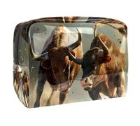 Two Fighting Bulls - Bolsa de cosméticos para mujer, neceser de viaje, de PVC, organizador de maquillaje con cremallera, multicolor, 18.5x7.5x13cm/7.3x3x5.1in, Neceser