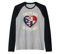 Two Flags One Family Puerto Rico Panama Heart Camiseta Manga Raglan